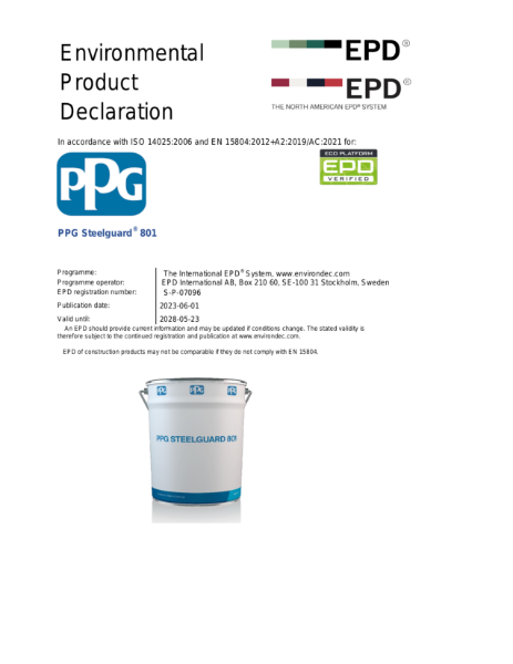Environmental Product Declaration S-P-07096 PPG Steelguard 801 | PPG ...