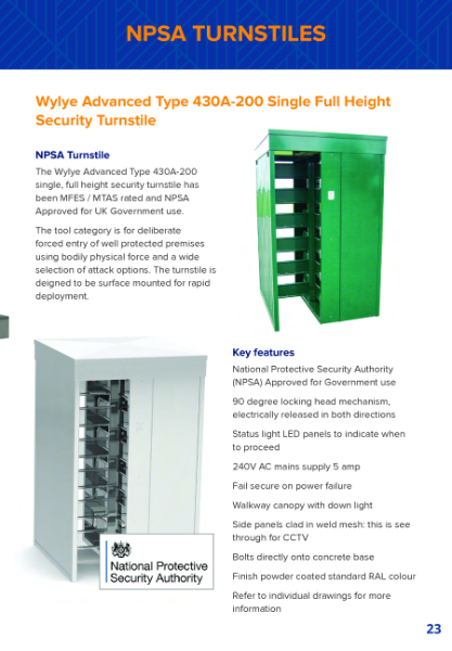 NPSA Turnstiles Product data sheet