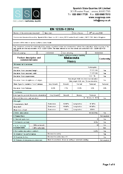 Matacouta Heavy – Test Results & Conformity (EN 12326-1:2014)