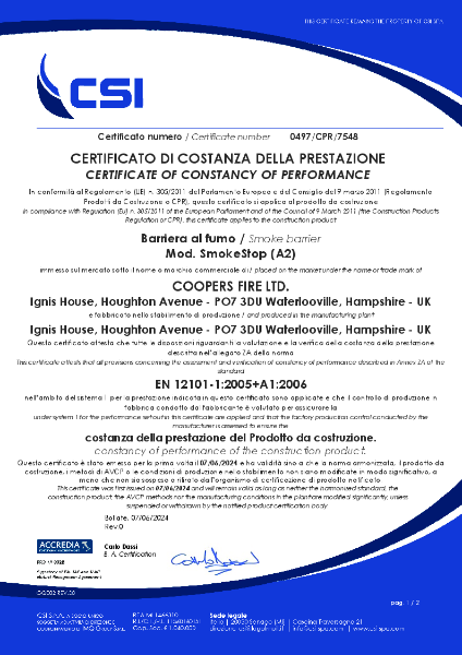 Certificate of constancy of performance