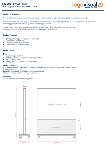 ThinkingWall Mobile Acoustic Freestander Whiteboard Data Sheet