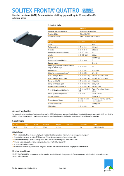 Pro Clima Solitex Fronta Quattro FB Connect Technical Datasheet