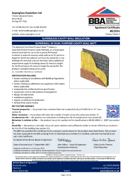 89/2231_5 SUPERWALL 34 DUAL PURPOSE CAVITY WALL BATT