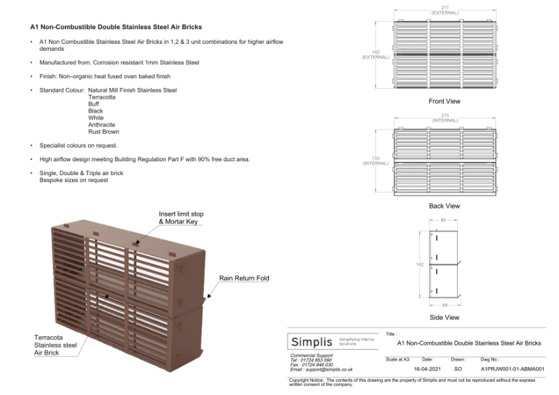 Double Stainless Steel Air Brick