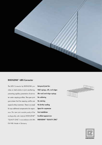 Rheinzink UDS Connector - The Zinc Weathering Profile for Cappings