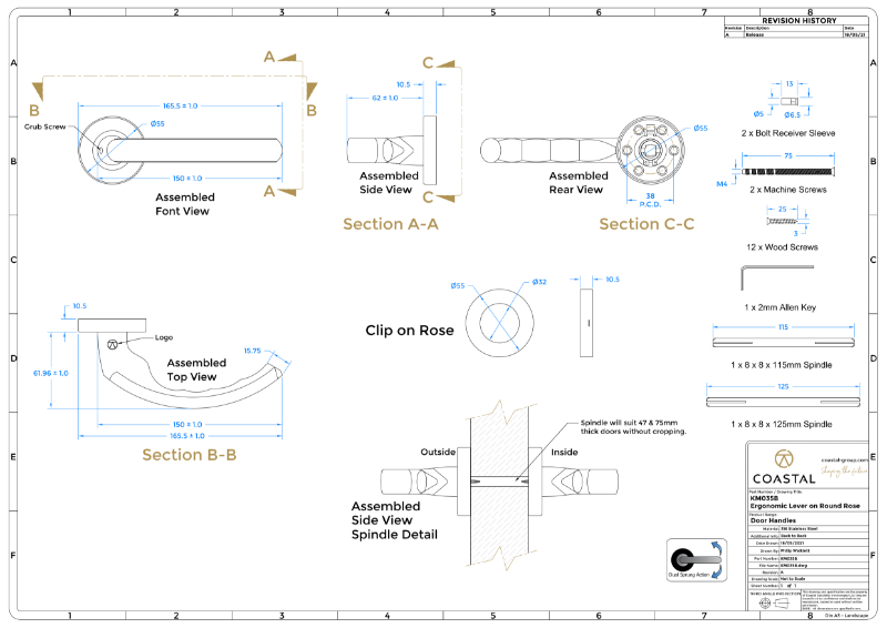 BLU™ - KM035 Ergonomic Lever Door Handle CAD
