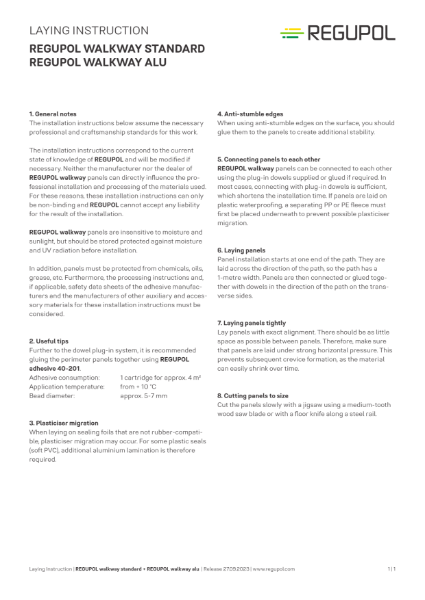 REGUPOL Walkway & Walkway Alu - Laying Instructions