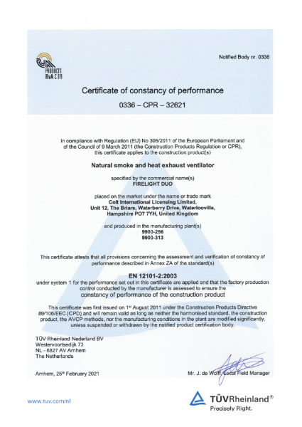 Certificate of constancy of performance - Firelight DUO