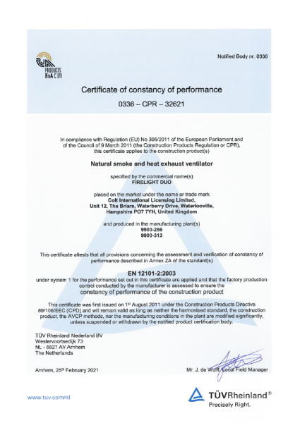 Certificate of constancy of performance