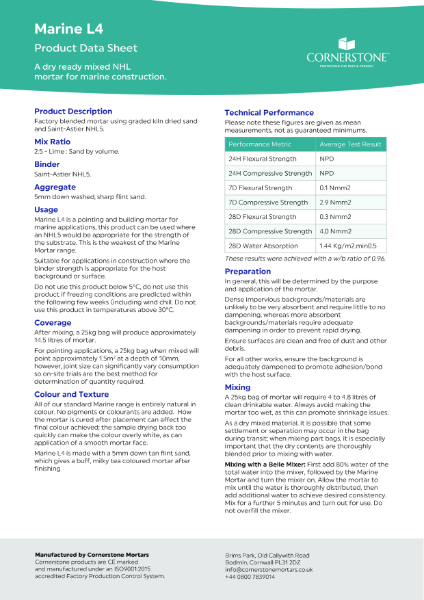 Marine L4 Mortar - Product Data Sheet