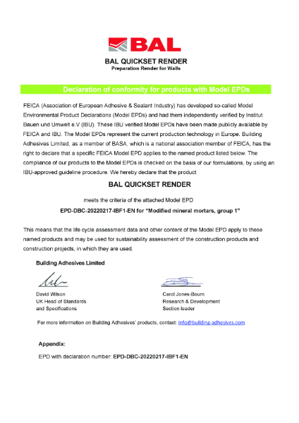 Environmental Product Declaration - BAL Quickset Render