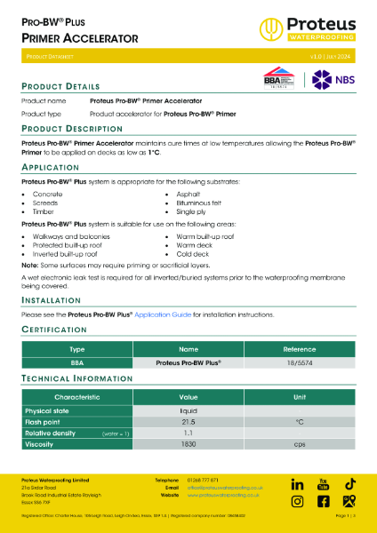 Product Data Sheet - Proteus Pro-BW® Primer Accelerator