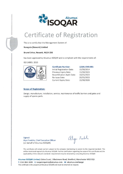 ISO 14001:2015 Certificate