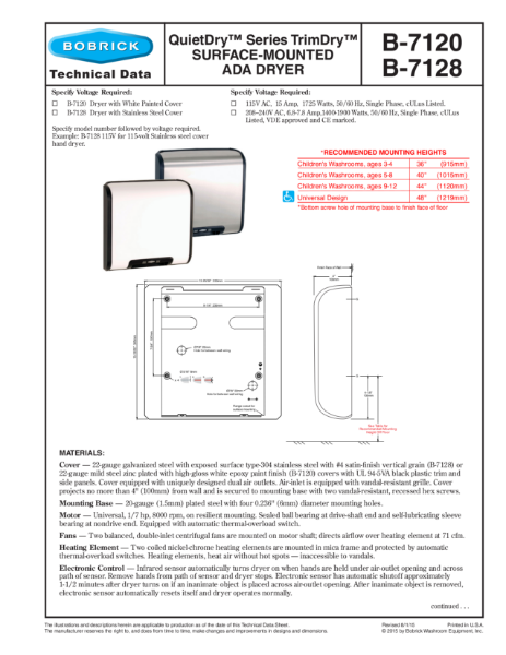 QuietDry™ Series TrimDry™ Surface-Mounted Ada Dryer - B-7120