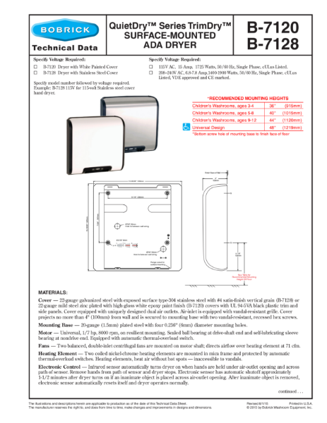 QuietDry™ Series TrimDry™ Surface-Mounted Ada Dryer - B-7120 and B-7128