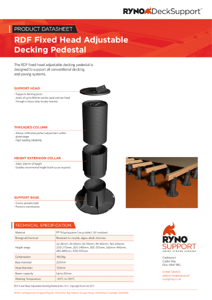 Datasheet - Fixed-head Adjustable Decking Pedestals