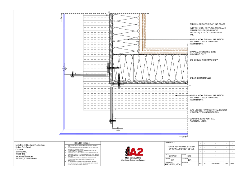 UNITY A2 FP-T04 EXTERNAL CORNER Technical Drawing