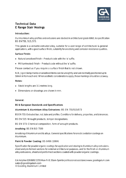E Range Stair Nosings Technical Information