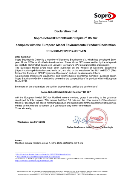 EPD_Sopro Rapidur® B5 Rapid Drying Screed Binder | SMET | 25.09.27