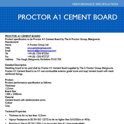 Proctor A1 Cement Board – Performance Specification