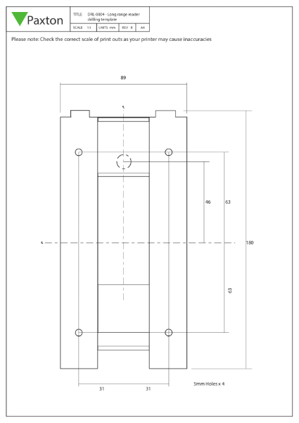 Net2 Long Range Reader - drilling template