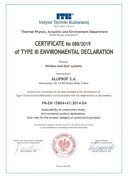 Aluprof Environmental Product Declaration to EN 15804 - Window & Door Systems