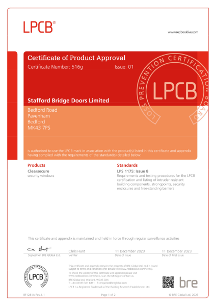 Clear Secure Modular Glazing LPS 1175 Certificate
