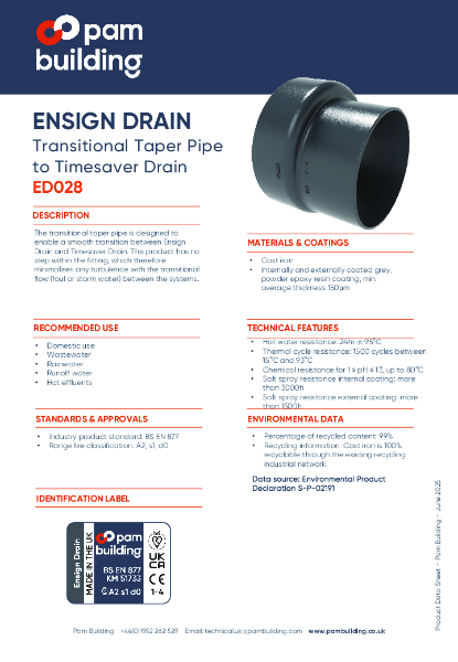 ED028 - Transitional Taper Pipe To Timesaver Drain