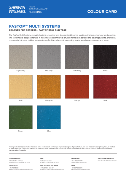 Colour Chart - FasTop polyurethane screed systems