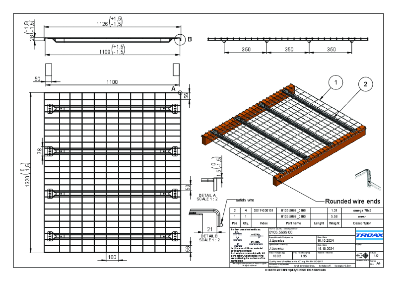 1320 w x 1100 d - 1500kg UDL - 0105.5699.00