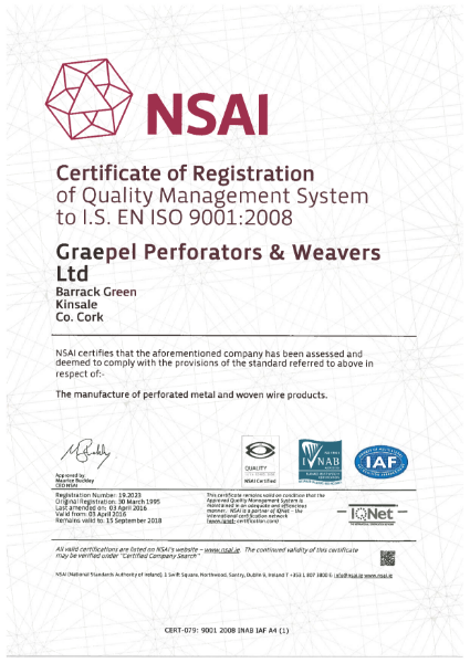 ISO 9001:2008 Certificate (perforated metal and woven wire products)