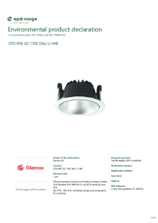 NEPD-5915-5186 D70-R92 G2 1100 DALI LI MB.pdf | Glamox AS | NBS Source