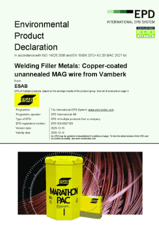EPD-IES-0027183:001 Welding Filler Metals: Copper-coated unannealed MAG ...