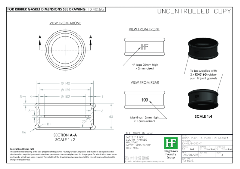 100mm TX Plain Socket Drawing
