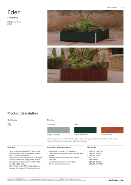 Eden Planter - Flowerbed Data Sheet