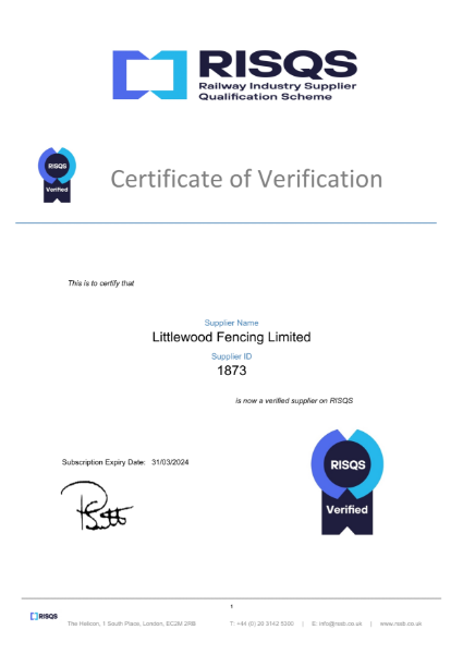 RISQS - Certificate of Verification