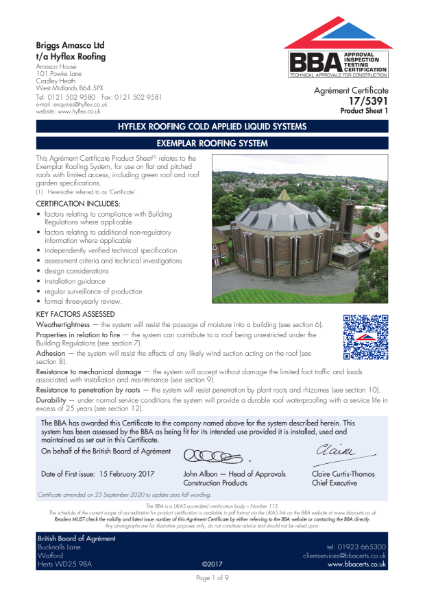 Hyflex BBA Certificate Exemplar Roofing 17_5391