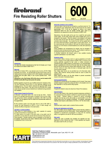 Fire Resistant Roller Shutter Data Sheet | NBS Source