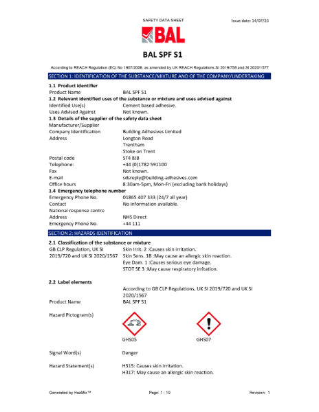 BAL SPF S1 - Material Safety Datasheet