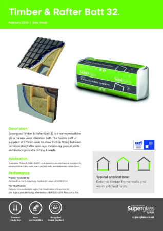 Superglass Timber & Rafter Batt 32 - Datasheet