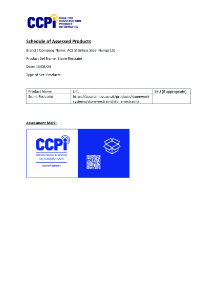 ACS Stone Restraint CCPi Certificate