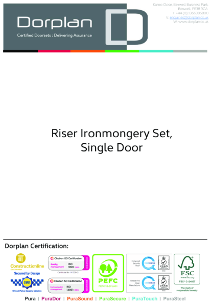 Riser Ironmongery Set, Single Door