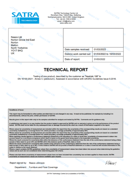 Satra Neatdek 188 PTV Slip Test Certificate