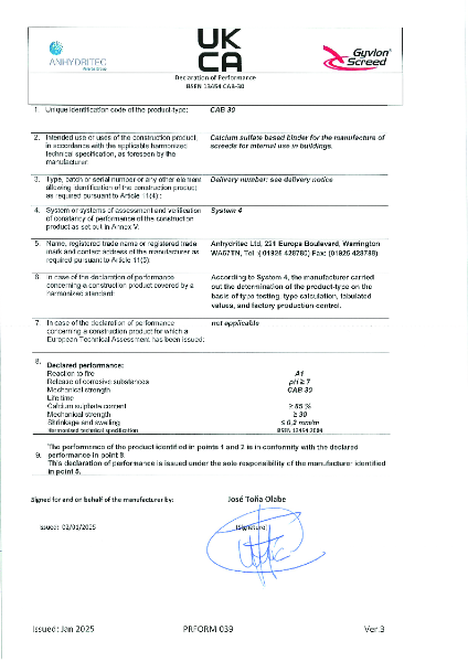 Declaration of performance CAB 30 UKCA