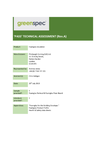 Foamglas PASS Assessment 2007-2015