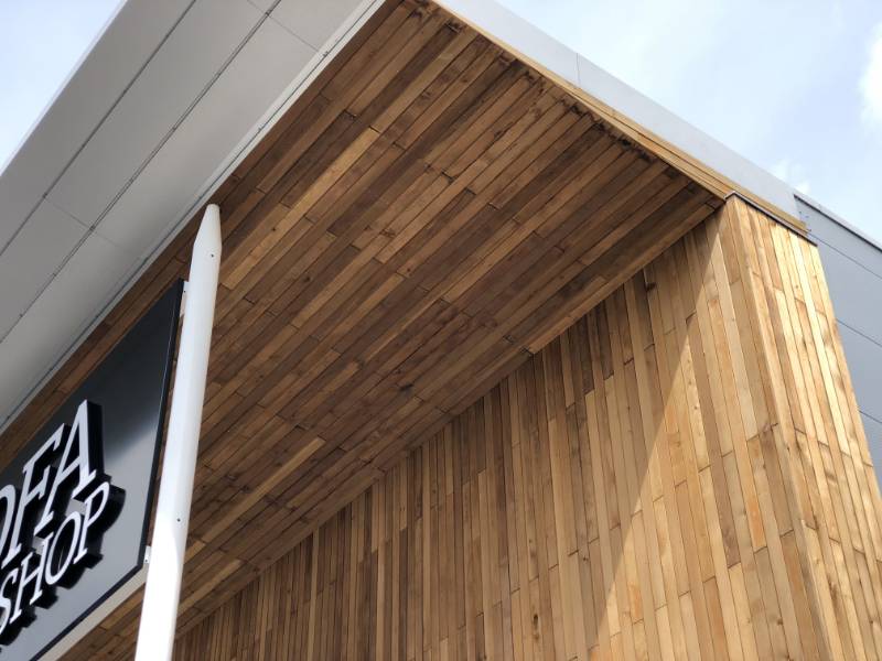 NORclad Brunnea Canadian Western Red Cedar Timber Cladding Case Study - Gallagher Retail Park