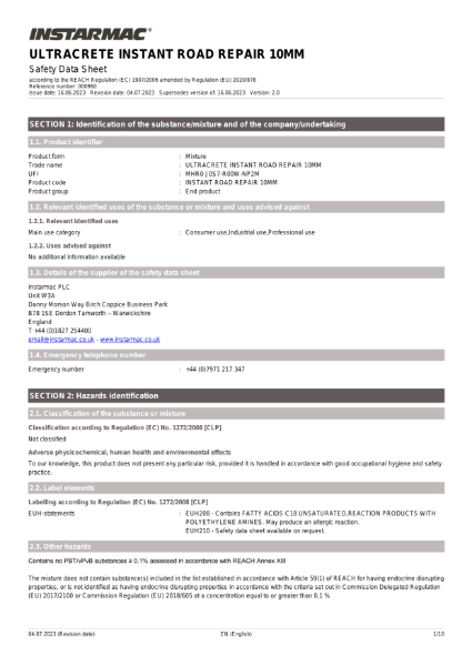 Health & Safety Datasheet