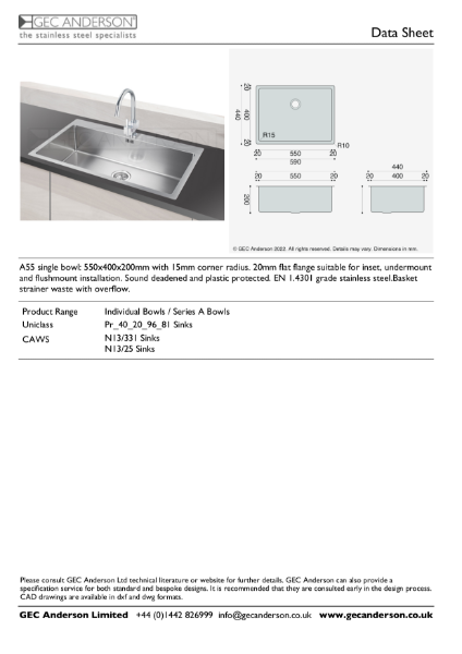 GEC Anderson Data Sheet - Series A sink: A55