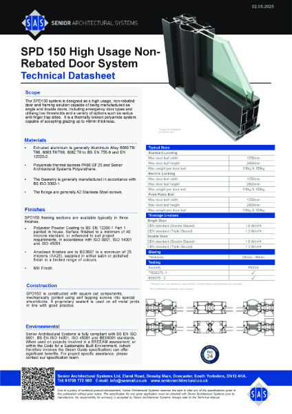 SPD10 High Usage Door Technical Datasheet