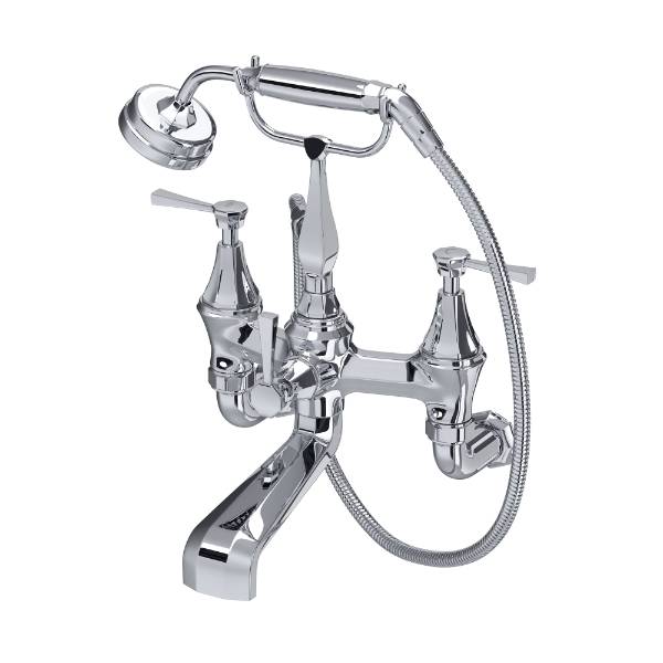 Deco Wall Mounted Bath Shower Mixer With Hand Shower And Lever Or Crosstop Handles - Bath Shower Mixer